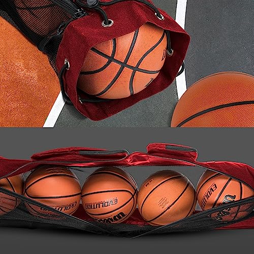 Fitdom Basketball Mesh Ball Bag, Large Equipment Bag with Shoulder Strap - color: Red