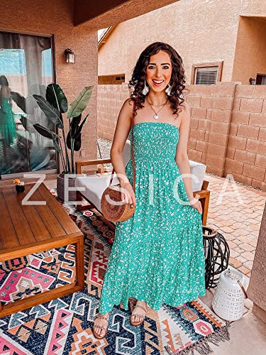 ZESICA Women's 2026 Summer Boho Strapless Maxi Dresses - color: Green, size: X-Small