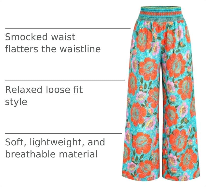 BTFBM Floral Summer Wide Leg Pants Woman 2026 - color: Green, size: Small