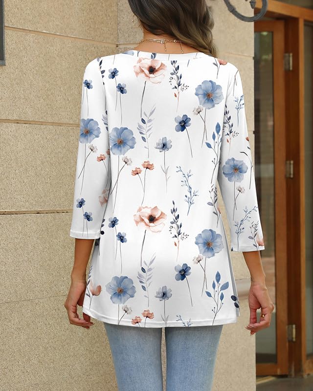 Misakia Women's Tunic Tops, 3/4 Sleeve V Neck Loose Fit - color: 1235-bf290, size: 3X-Large