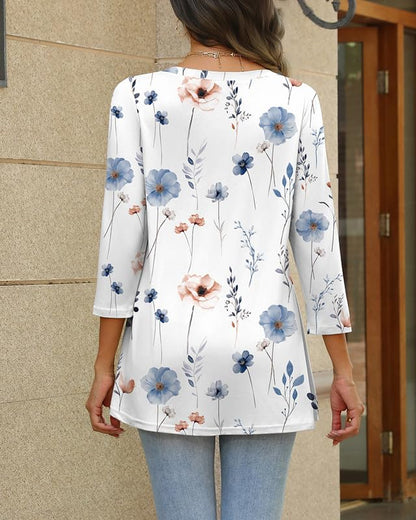 Misakia Women's Tunic Tops, 3/4 Sleeve V Neck Loose Fit - color: 1235-bf290, size: 3X-Large