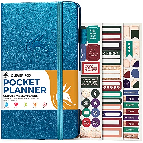 Clever Fox Pocket Planner, Mini Undated Weekly Calendar, Small Mystic Blue - color: Mystic Blue, size: Pocket size (3.7" x 6.7")