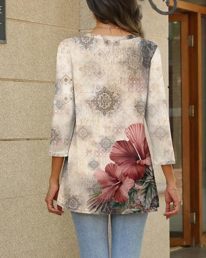 Misakia Women's Tunic Tops, 3/4 Sleeve V Neck Loose Fit - color: 1235-bf295, size: Small