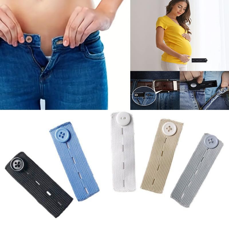 5pcs Elastic Waistband Extenders Adjustable Button for Jeans Pants Comfort Waist Expander for Women and Men