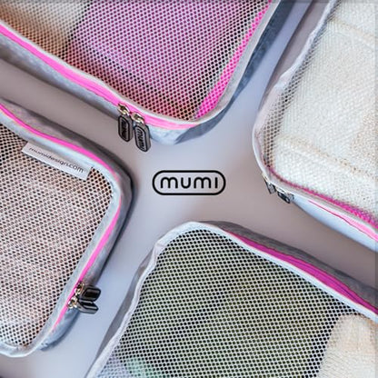 MUMI Packing Cubes Set of 5 - Mesh-Top Luggage Organizers, Black - color: black