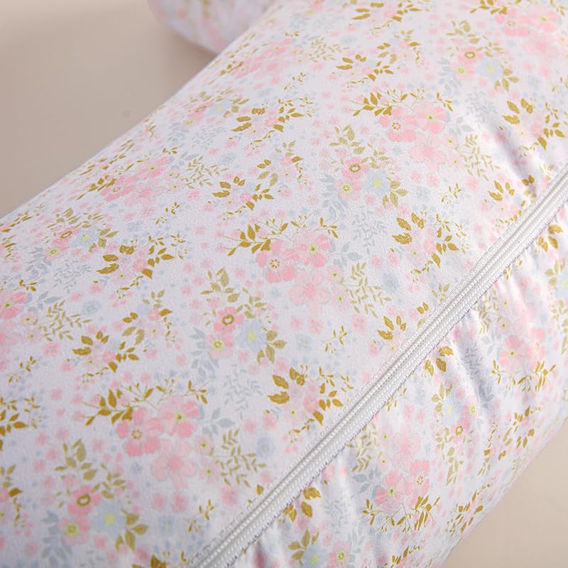 U-Shape Breastfeeding Nursing Pillow Set, 1 Insert and 2 Removable Covers - color: White & Pink Floral
