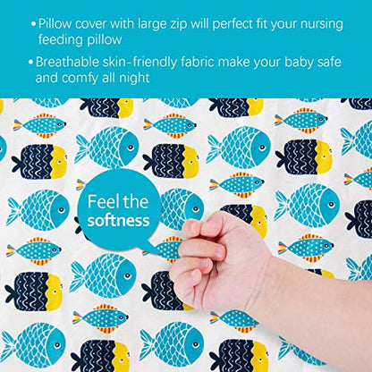 Biloban Nursing Pillow Cover 2 Pack for Boppy Pillow, Whale & Fish - color: Whale & Fish