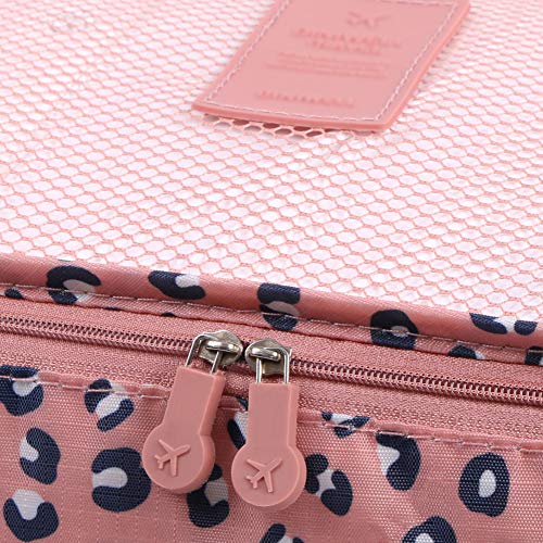 Mossio 7 Set Packing Cubes with Shoe Bag - Travel Carry On Luggage Organizer - color: Pink Leopard