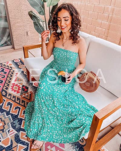 ZESICA Women's 2026 Summer Boho Strapless Maxi Dresses - color: Green, size: X-Small
