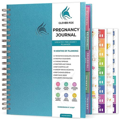 Clever Fox Pregnancy Journal, Expecting First Time Mom Planner Aquamarine - color: Aquamarine, size: 9" x 10.5" Regular Edition