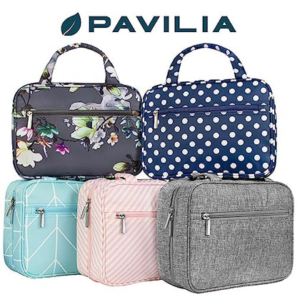 PAVILIA Hanging Toiletry Bag for Women, Portable Makeup Organizer, Pink - color: Pink Stripe