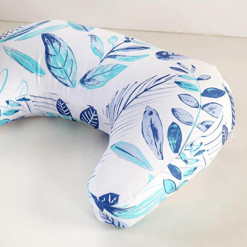 U-Shape Breastfeeding Nursing Pillow Set, 1 Insert and 2 Removable Covers - color: White & Green Leaves