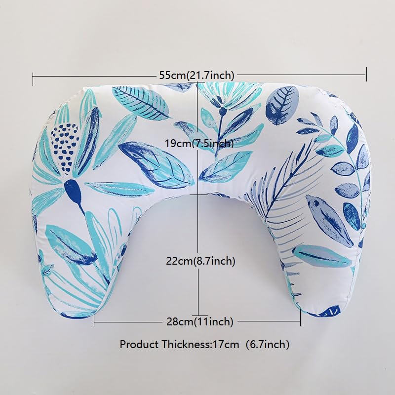 U-Shape Breastfeeding Nursing Pillow Set, 1 Insert and 2 Removable Covers - color: White & Green Leaves