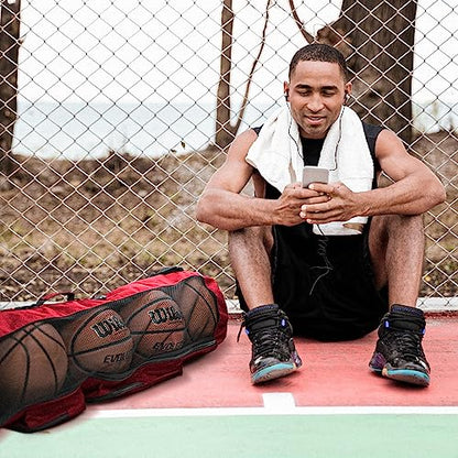 Fitdom Basketball Mesh Ball Bag, Large Equipment Bag with Shoulder Strap - color: Red