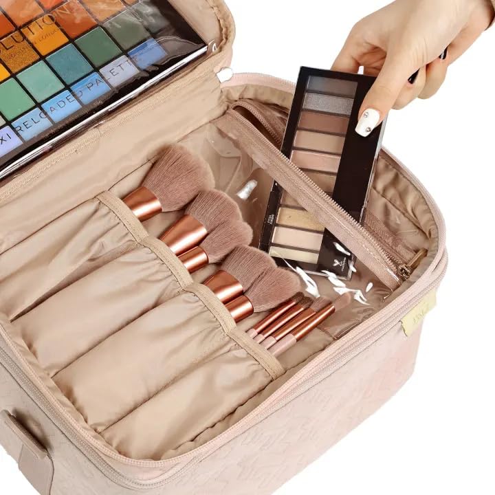 NISHEL Large Makeup Bag Organizer, Double Layer Cosmetic Travel Case - color: Pink, size: Extra Large