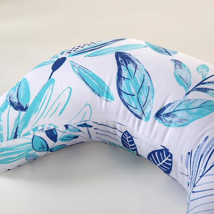 U-Shape Breastfeeding Nursing Pillow Set, 1 Insert and 2 Removable Covers - color: White & Green Leaves