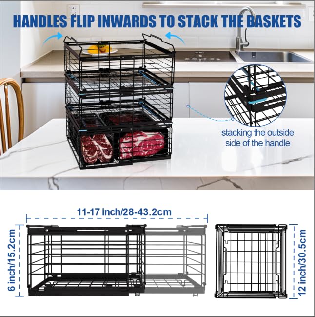 3PCS Freezer Organizer Bins,Stackable Chest Freezer Organizer for 7 Cu.FT Deep Freezer Sort Frozen Food, Easily Get Food from the Bottom with Side Handles Add Storage Space - style: Expansion stack - 3-piece