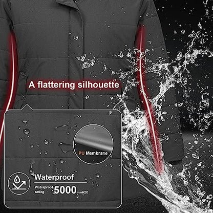 Chrisuno Women's Plus Size Winter Coat Waterproof Long Puffer Jacket Warm Thicken Parka with Removable Fur Hood - color: Dark Grey, size: 5X