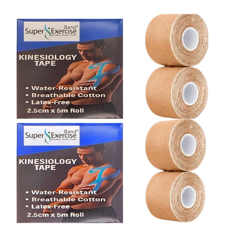 USA 1" Kinesiology Tape, Latex-Free, Waterproof (4 Rolls)