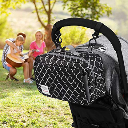 GOGOSO Small Diaper Bag, Mini Stroller Organizer Accessory with Wipe Pockets Caddy Parent Console with Hook Fit All Strollers, Black - color: geometry