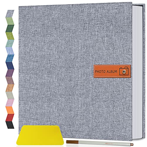 Popotop Large Photo Album Self Adhesive 4x6 5x7 8x10 Scrapbook Album DIY Picture Book,Gifts for Mom,Family Baby and Wedding,with Metal Pen and Plastic Board - color: Grey, size: 11.5"x10.6"60pages
