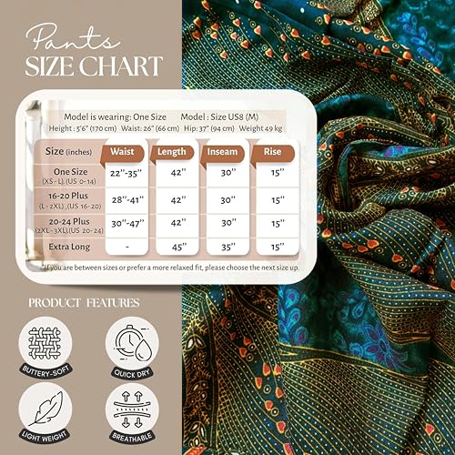 B BANGKOK PANTS Women's Boho Palazzo Pants - color: Green Peacockeye, size: One Size