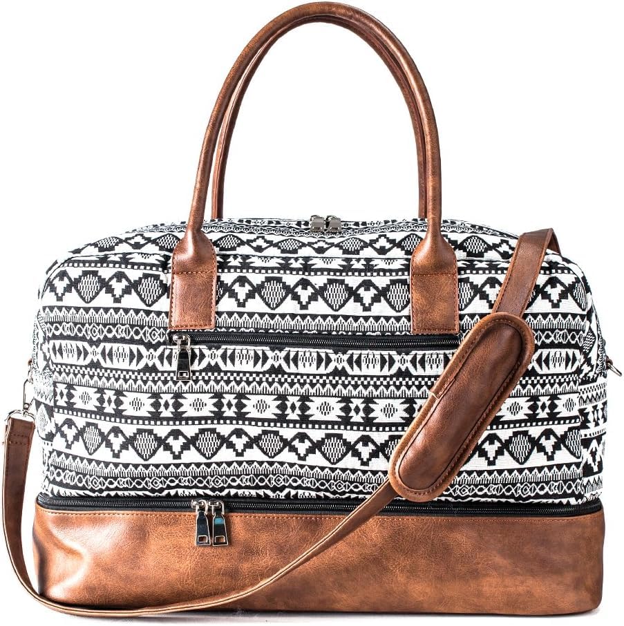 MyMealivos Canvas Weekender Bag Travel Duffel Shoe Compartment Overnight - color: black