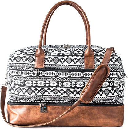 MyMealivos Canvas Weekender Bag Travel Duffel Shoe Compartment Overnight - color: black