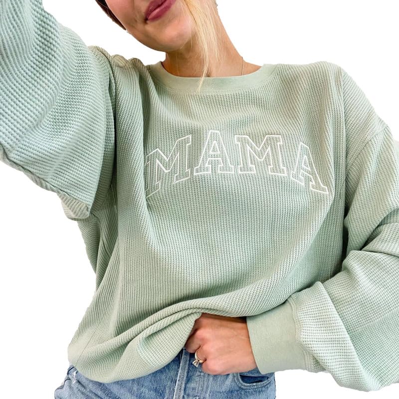 Maternity Sweatshirt Nursing Top Waffle Knit Breastfeeding Shirt with Zipper Pregnancy Mama Clothes Pullover - color: Green, size: Medium