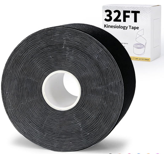 Kinesiololgy Tape for Shoulders,Ankle & Knees Support, 2in×32 Feet Sport Tape Roll for Athletes, Uncut Premium Cotton K-Tape, Hypoallergenic, Waterproof, Black - color: Black